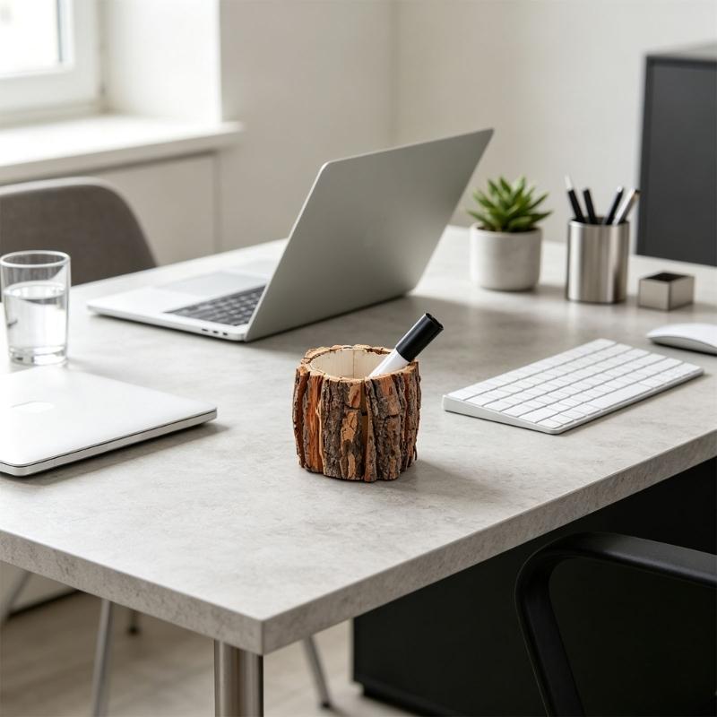 Wood Pencil Cup 4.7X3.9Inch Desktop Pencil Organiser Caddy for Markers, Scissors, and Small Tools, Natural Texture Container for Small Arrangement