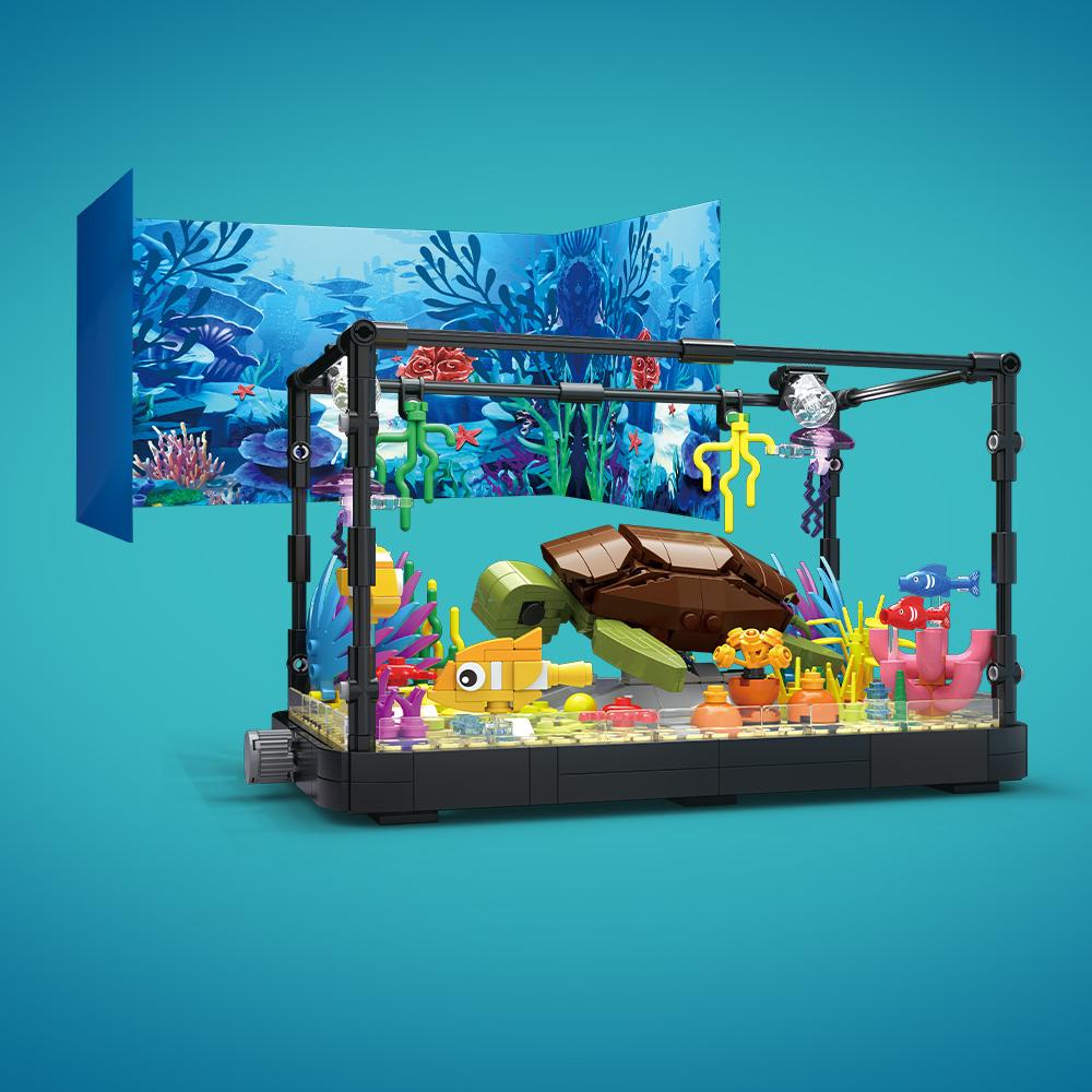 Aquarium Bausatz mit Lichtern MOC Meerwasseraquarium Meerestier Bausteine Spielzeug für Kinder 6+ Bausteine Spielzeug Geschenke