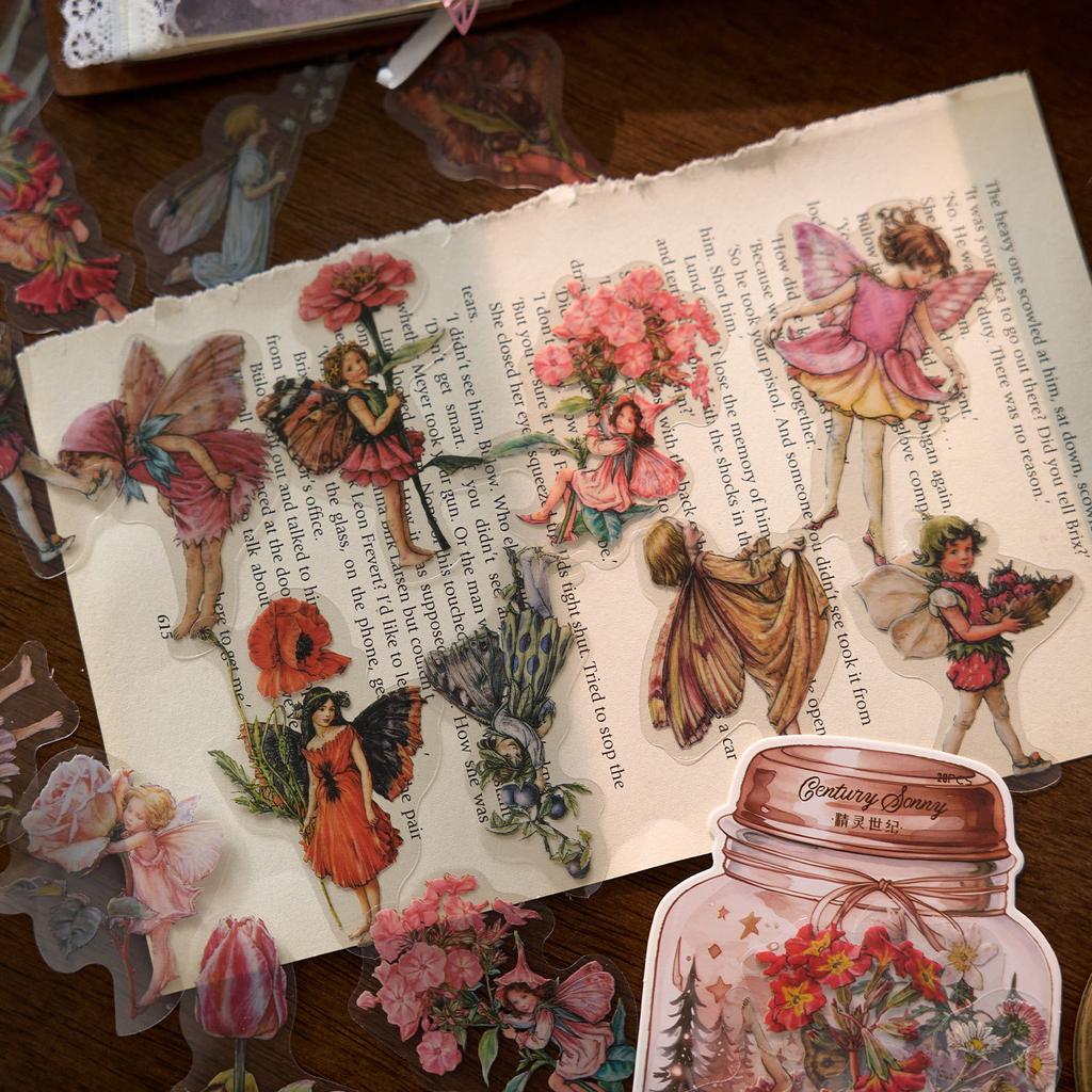 20Sheets Elf Century Series Sticker Butterfly Maidenr Theme Decor PET Sticker Scrapbook Creative DIY Journal Collage Stationery