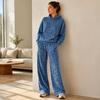 Comfortable Women Tracksuit Leopard Print Hoodie & Pants, Hooded Sweatshirt with Kangaroo Pocket, Casual Retro Outfits Wide Leg Loose Two Piece Lounge