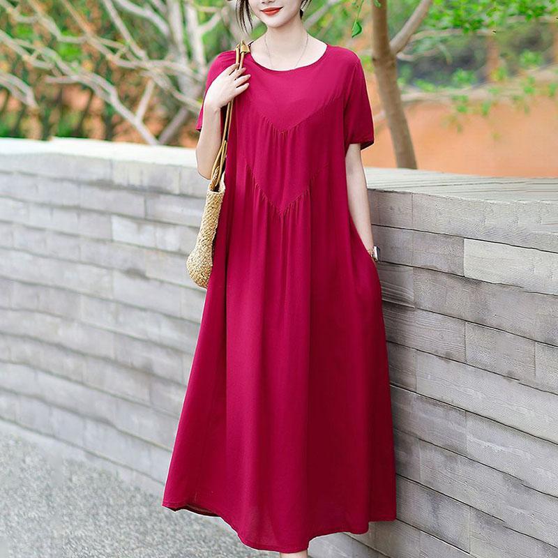 Summer Women's Plus Size Dress Loose Round Neck Floral Dress Soft Skin-friendly Breathable Long Dress