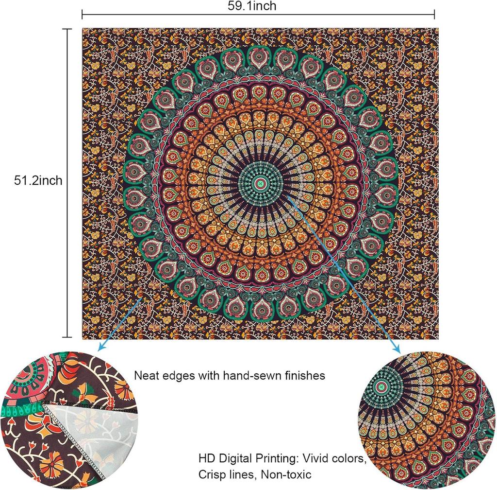 VIKAMA American Mandala Tapestry Hippie Wall Hanging Psychedelic Peacock Living Room Tea Room Wall Decoration Tapestry