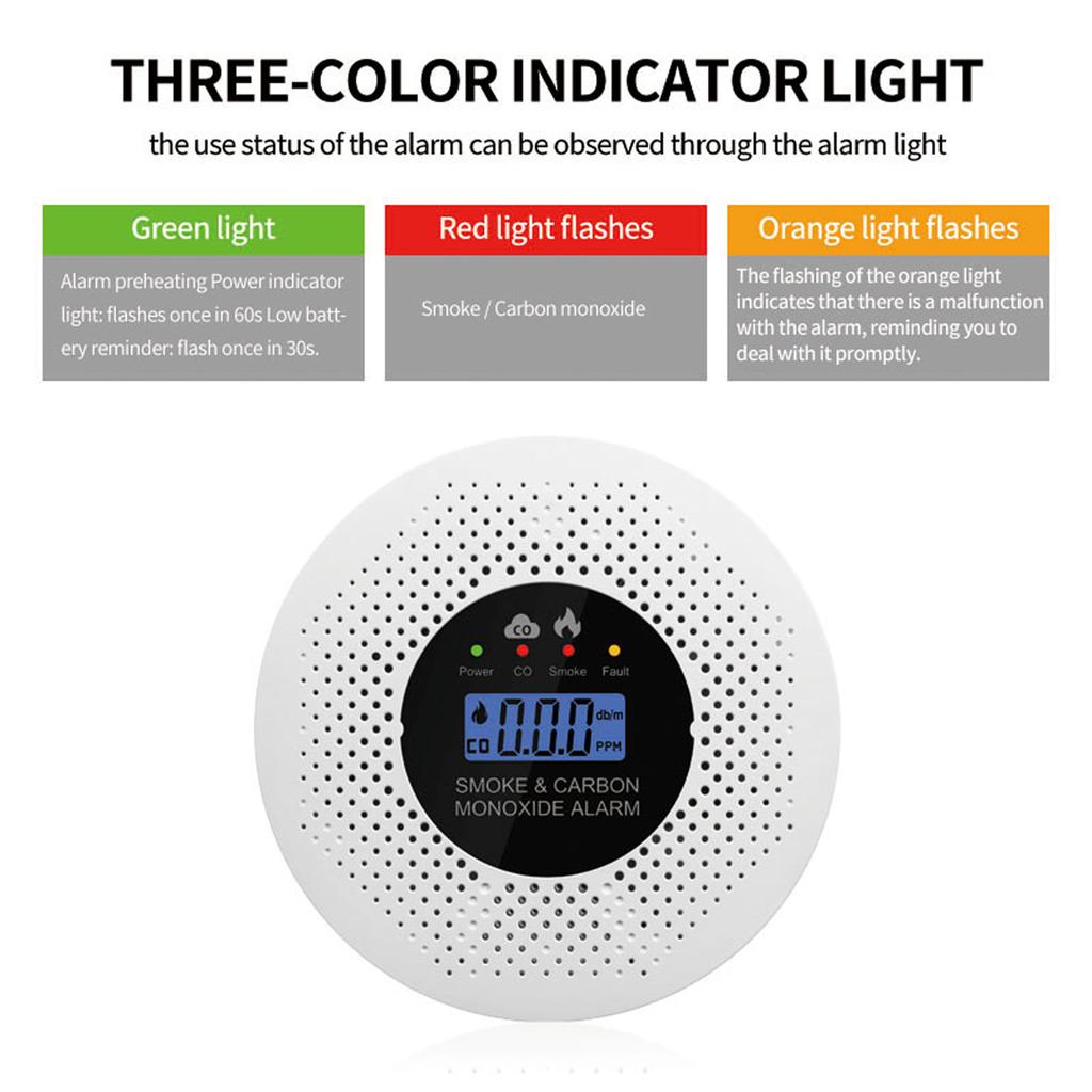 2 in 1 Smoke CO Monitor Quick Response with Real-Time LCD Display Carbon Monoxide Smoke Alert for Home Bedroom Hotel Safety
