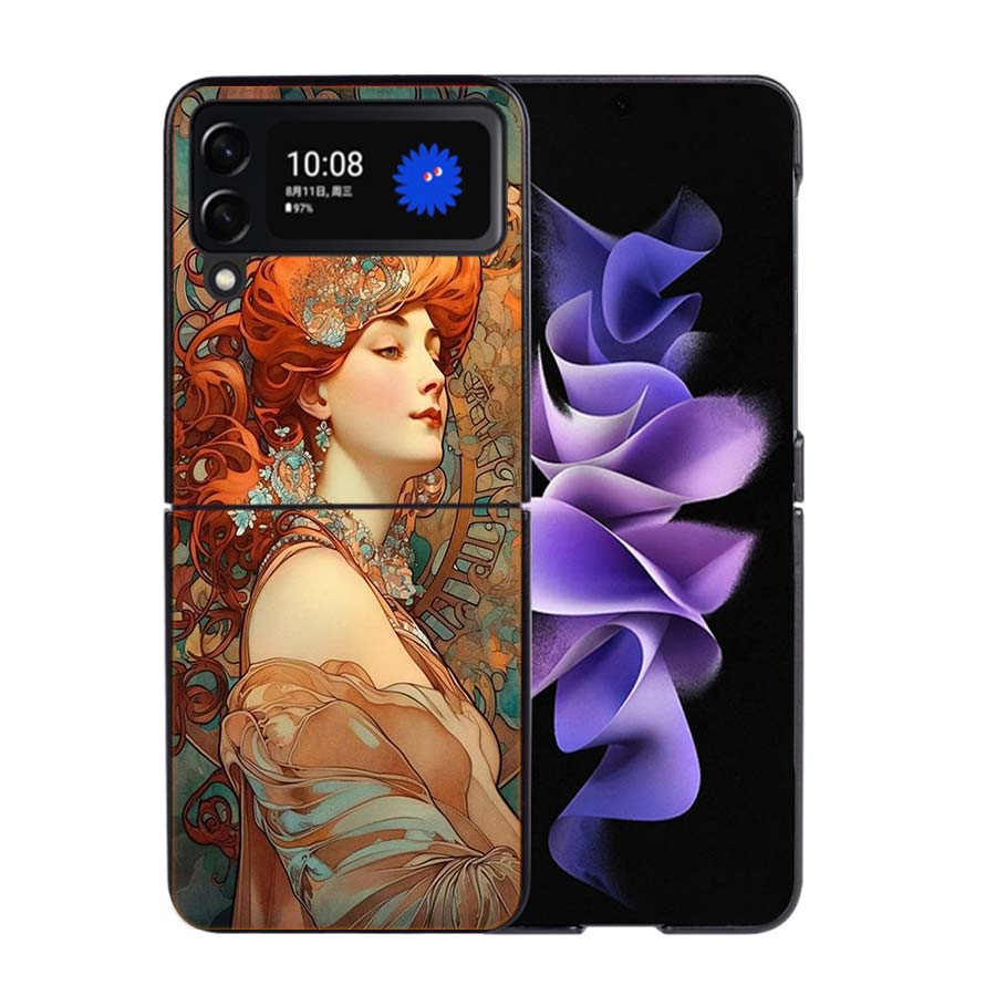 Exquisite Loish Style Blumen Handyhülle für Damen für Samsung Z Flip 7 6 5G Galaxy Z Flip4 Z Flip5 Z Flip3 Coque Schwarzes Hartes PC Sh