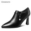 Fashion Comemore Women Fashion High Quality Zipper Short Ankle Women's Spring Boots Lady Brown Black Boot Autumn Shoes Leather Pumps 40