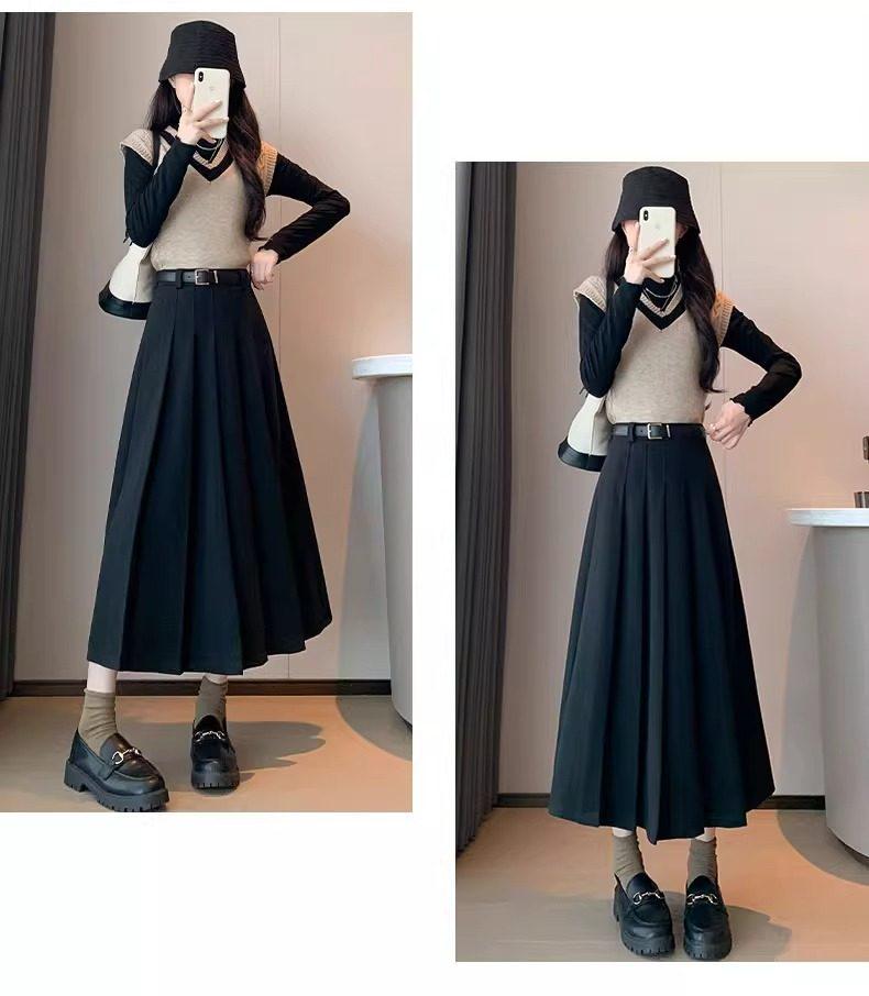 2026 Women's Petite High-Waisted Gray Wool Blend Pleated A-Line Skirt - Autumn Style