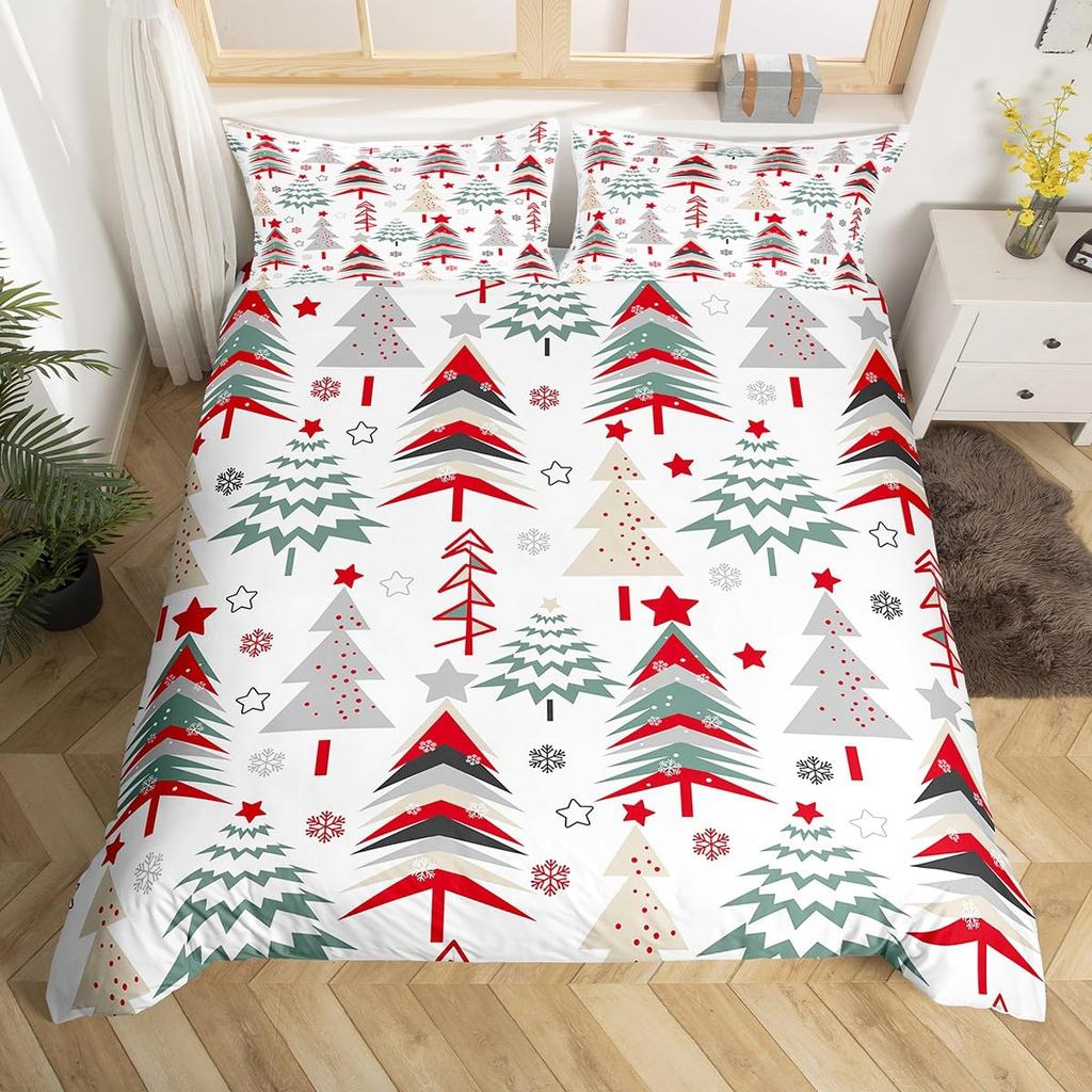 Merry Christmas Duvet Cover Twin Queen Christmas Tree Snowman Bedding Set For Kids Boy Girl Teen Gingerbread Man Comforter Cover