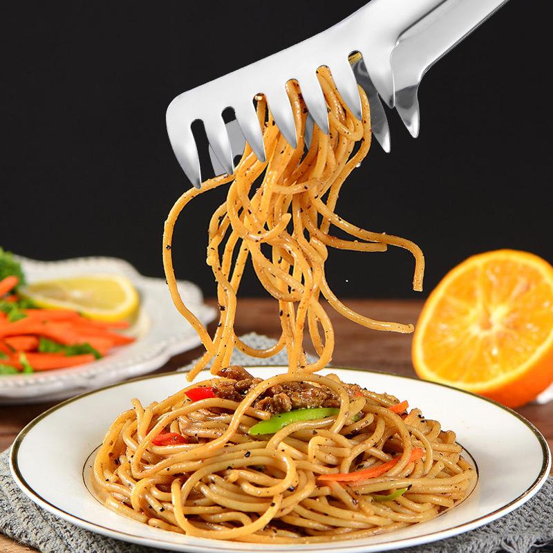 Stainless Steel Spaghetti Tong 9 Inch Pasta Clip Comb Shaped Tong Food Holder Steak Bread BBQ Clip Cooking Utensils Kitchen Tool