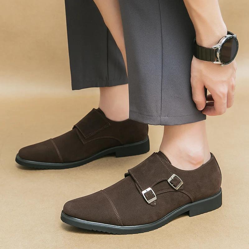 Men's Suede Patent Leather Monk Strap Slip on Driving Shoes Man Male Formal Wedding Prom Dress Homecoming Shoes for Men