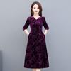 Mother Plus Size Autumn Velvet Dress Mid-length Slim Long-sleeved Middle-aged and Elderly Women