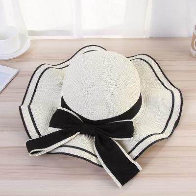 

Summer Sun Hat Women Straw Hats Sunshade Panama Cap Fashion Bow Beach Hat Foldable Travel Caps молоко, білий колір