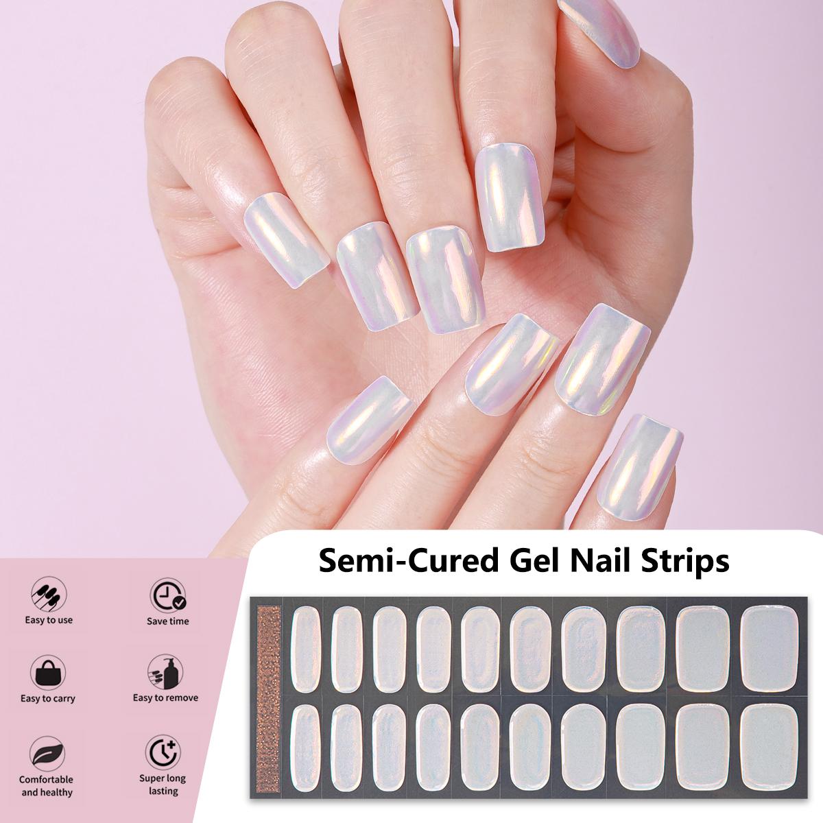 20Stuks Metallic Semi-Uitgeharde Gel Nagellak Strips Aurora Chameleon Volledige Dekking Gel Nagellak Wraps voor Vrouwen Manicure UV/LED Lamp Vereist