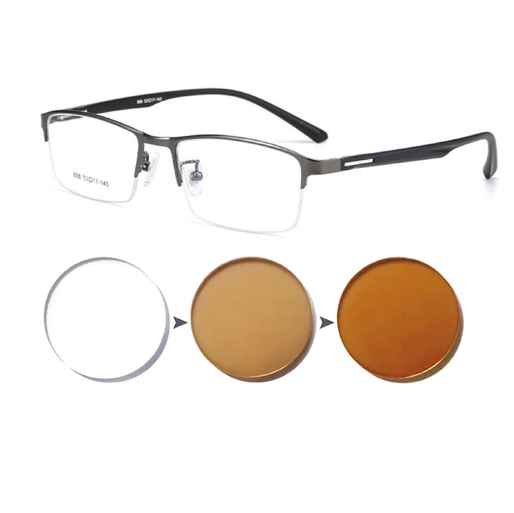 Okulary fotochromowe przeciwsłoneczne dla krótkowidzów Kobiety Mężczyźni Metalowe Półramki Kameleon Okulary do korekcji wzroku 0 +0.5 +0.75 +1.0 +3.0 Do +6.0