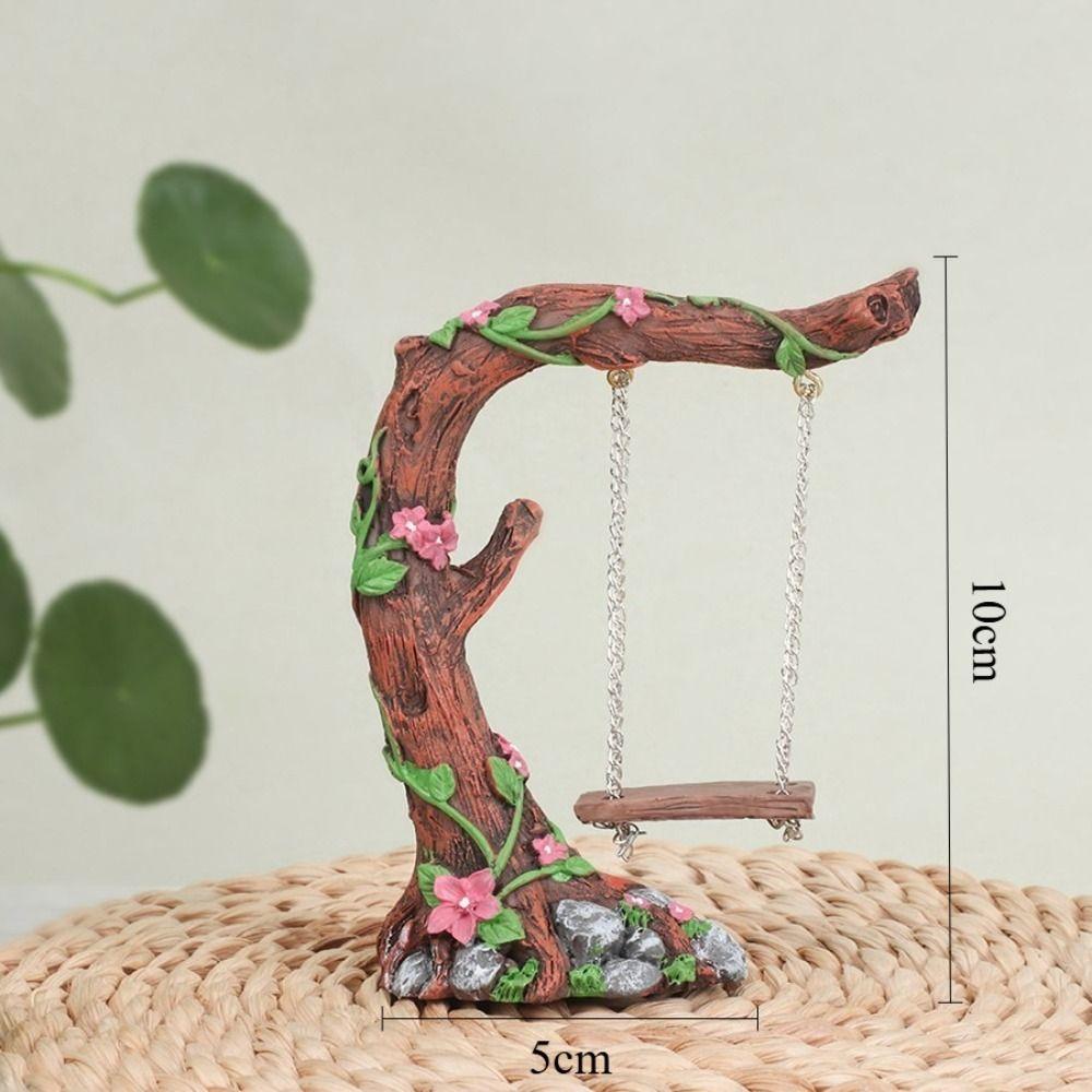 Handmade Resin Fairy Garden Swing Frangipani Tree Base Creative Design Tree Swing Statue Miniature Figurine Flower Tree Model