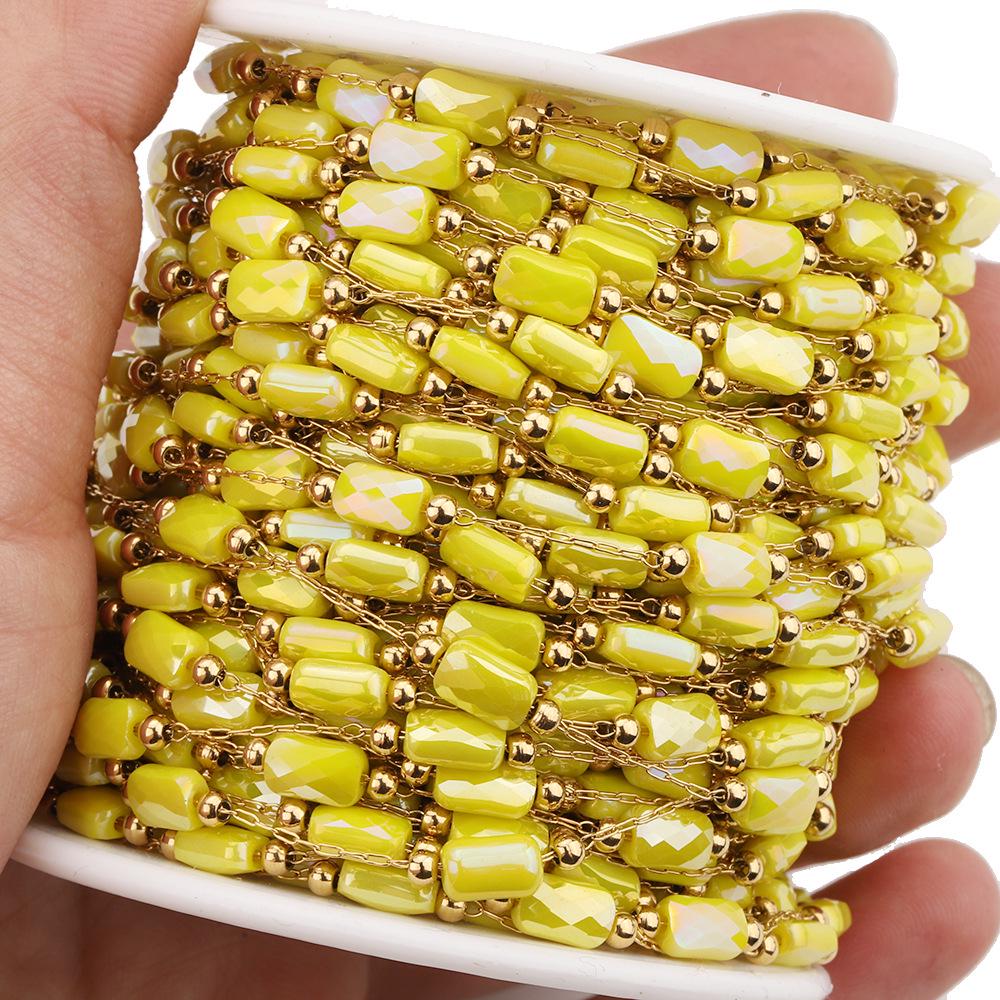 

Electroplated AB Color Rectangle Mesh Crystal Chain with Gold Beads - DIY Jewelry Material Chain