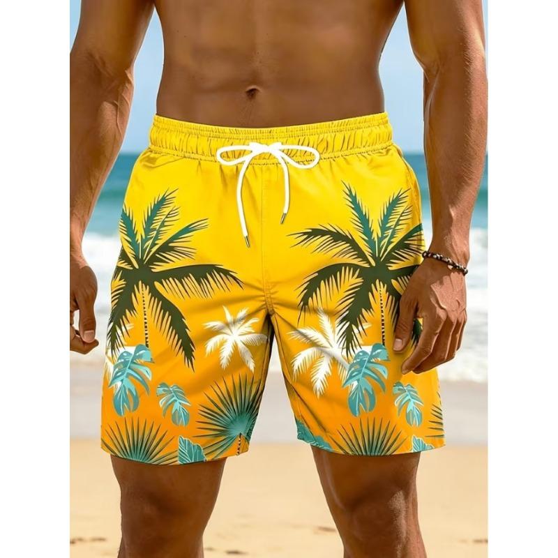 Men's beach shorts with palm tree graphic print, cool and breathable, Hawaiian style