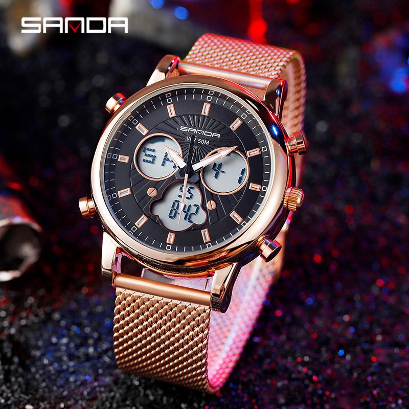 SANDA Simple Trend Watch Male Student Fashion Double Electronic Watch Digital Sports Waterproof Watch