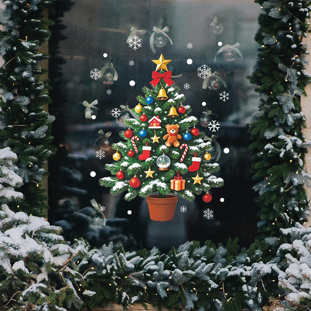 Christmas Holiday Decorations: Christmas Tree Bells, Colorful Balls, Glass Windows, Home Beautification, Window Stickers