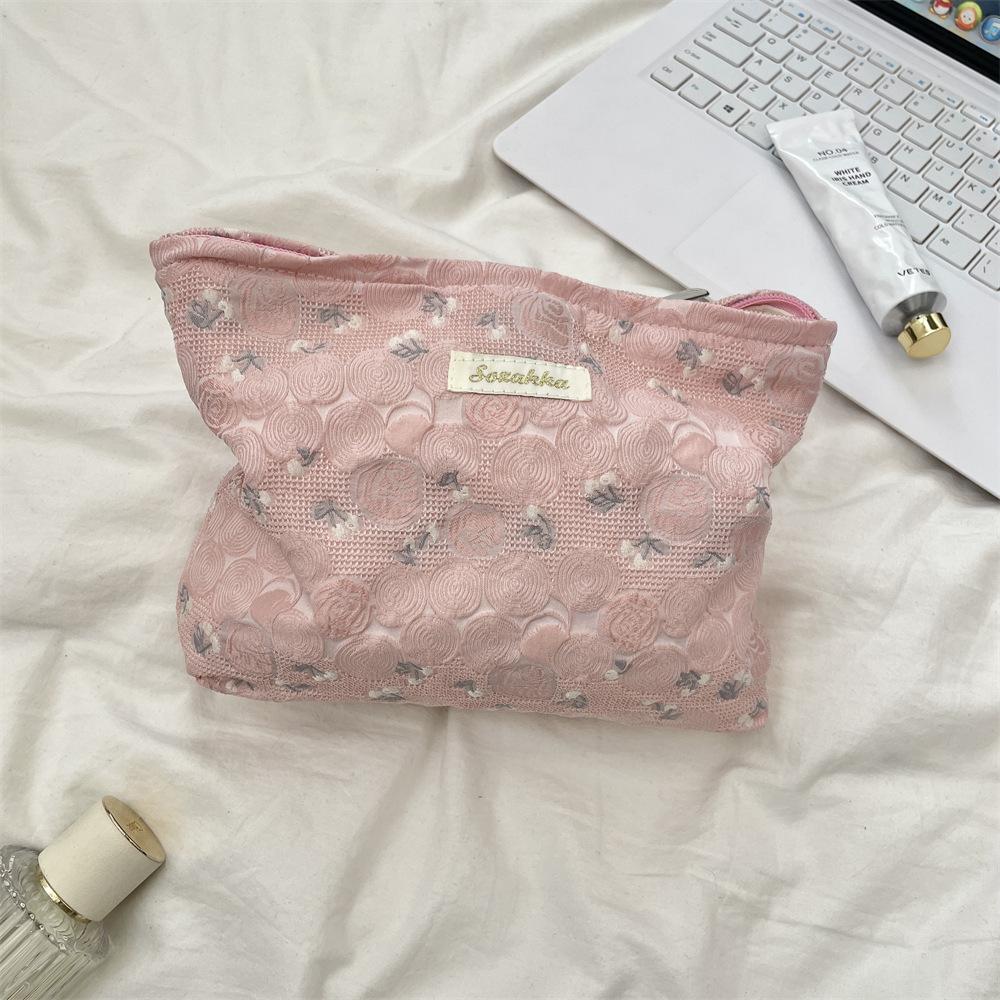 Small Fresh Cosmetic Bag, Large Capacity Liner Bag, Skin Care Product Storage Bag, Jacquard Rose Toilet Bag.