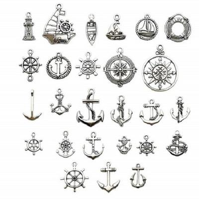 50 Pcs Craft Supplies Nautical Ship Wheel Anchor Lig Charms Pendants for Crafting, Jewelry Findings Making Accessory For fIY Necklace Bracelet