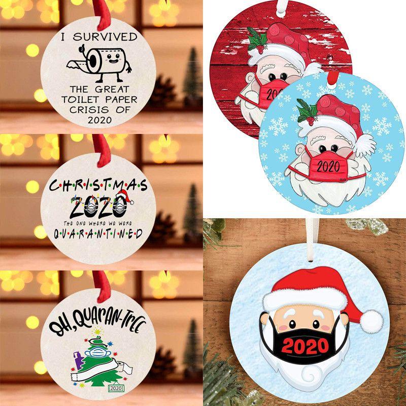Charming 2020 Christmas Tree Hanging Ornament Circular Wood Decor For Quarantine Memories