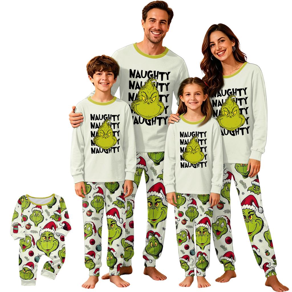 Christmas Print Family Matching Pajama Set with Round Neck Long Sleeve Top and Long Pants