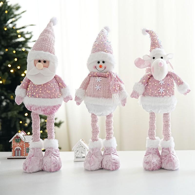 Stretchable Christmas Ornament Doll Santa Snowman Reindeer Pink Glitter Decor Home Tree Hanging