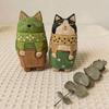Wooden Hand-Carved Cat Figurine, Artistic Kitten Ornament, Rustic Collectible Kitty Sculpture, Unique Desktop Ornament Birthday Gift for Friends Cat