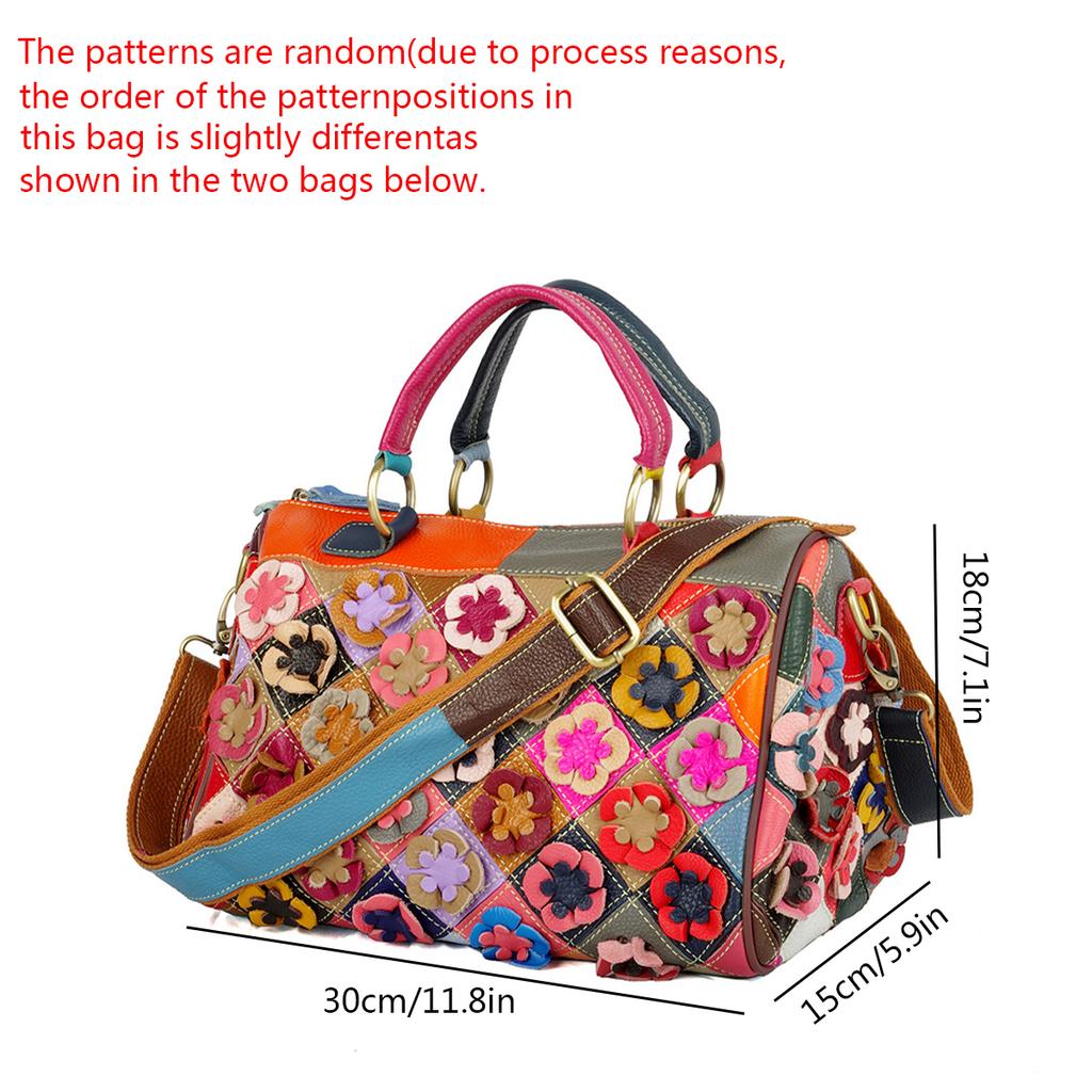 Leather Hand-Made Colorful Flower Mosaic Random Color Women'S Handbag Crossbody Bag