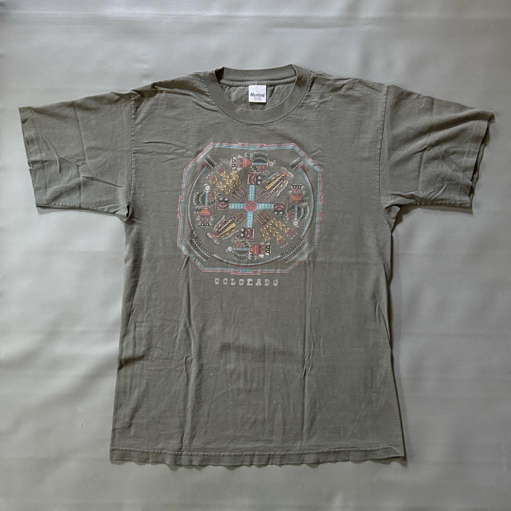 Vintage Late 90s Colorado Native American Art T-Shirt Size Large Distressed