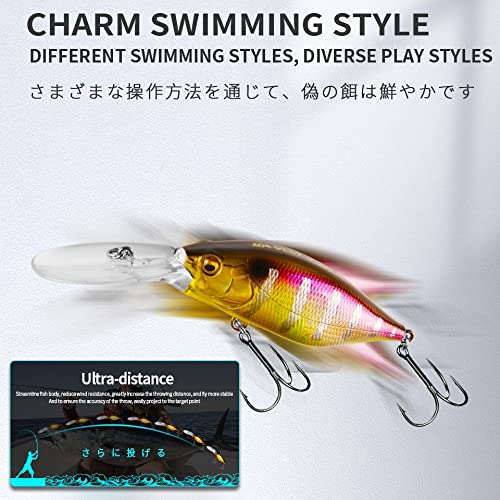 Fish Bait Flakes, 70mm, 15g, Diving, 3m, Magnet Weight System, New Fishing Lure, Minnow Crank Warbler, Fishing Tackle Hook, Hikari Goldfish Bait (E)
