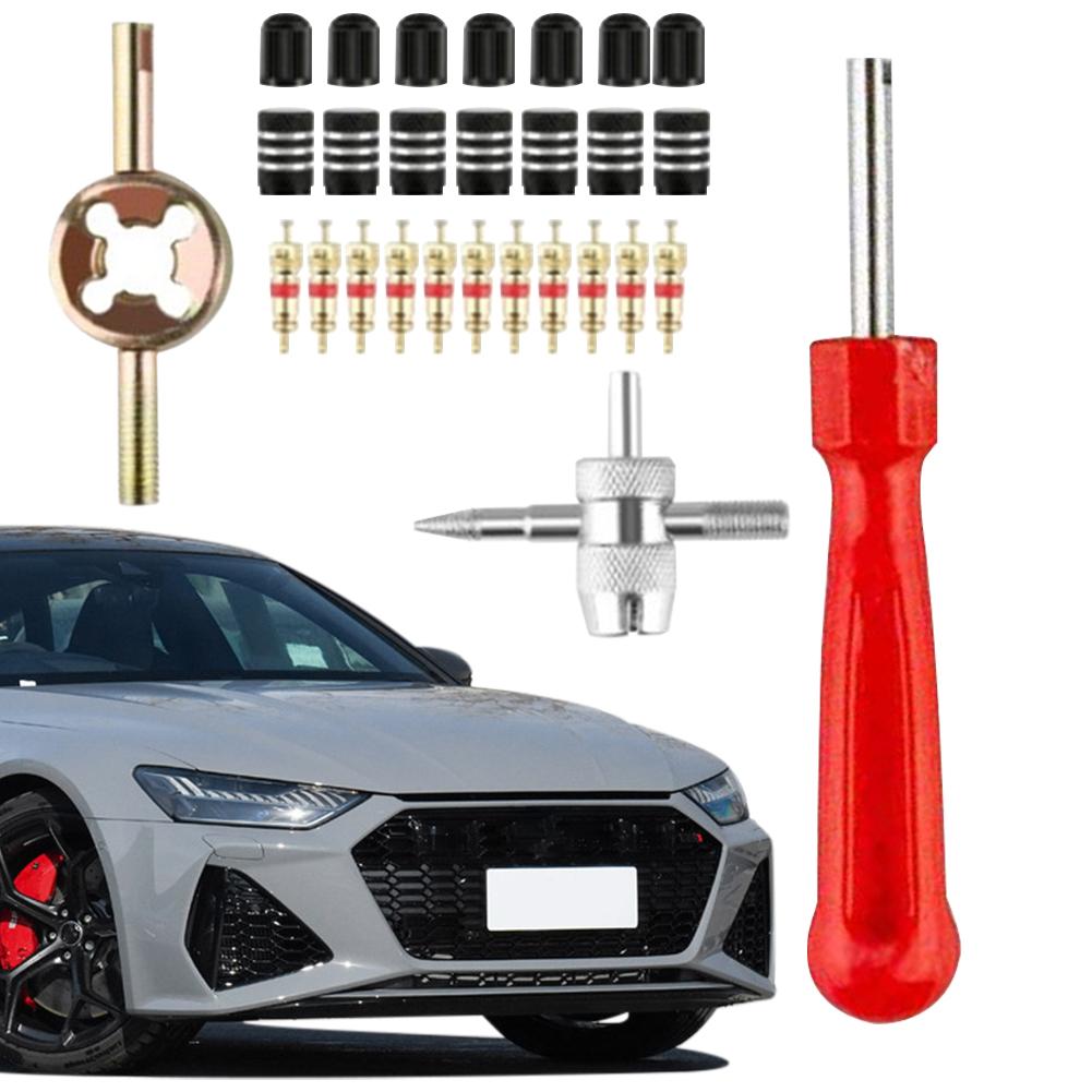 Slotted Handle Tire Valve Stem Core Remover Tire Valve Core Removal Tools Kit Valve Core Wrench Set Auto Motorcycle Accessories