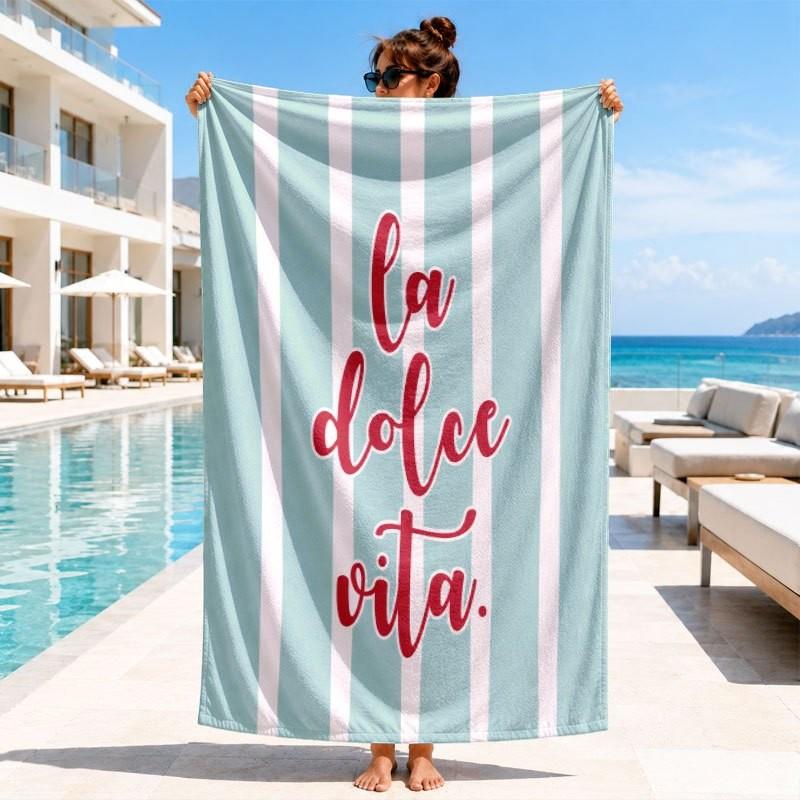 Sketch Italian Summer Style Yellow White Stripe Line Art Lemon Cocktail La Dolce Vita Print Quick Dry Beach Towel
