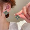 Dark Green Glitter Lily Flower Enamel Earrings: French Retro Style
