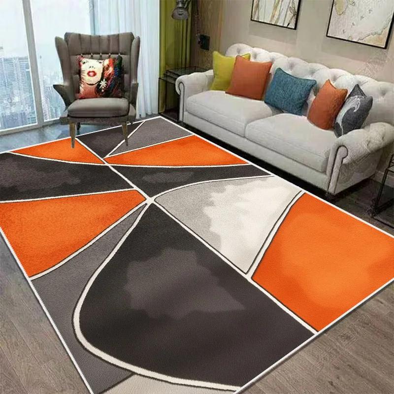 Nordic Style Orange Geometry Large Living Room Carpet Modern Decoration Bedroom Soft Non-slip Rug Large Area Sofa Side Floor M