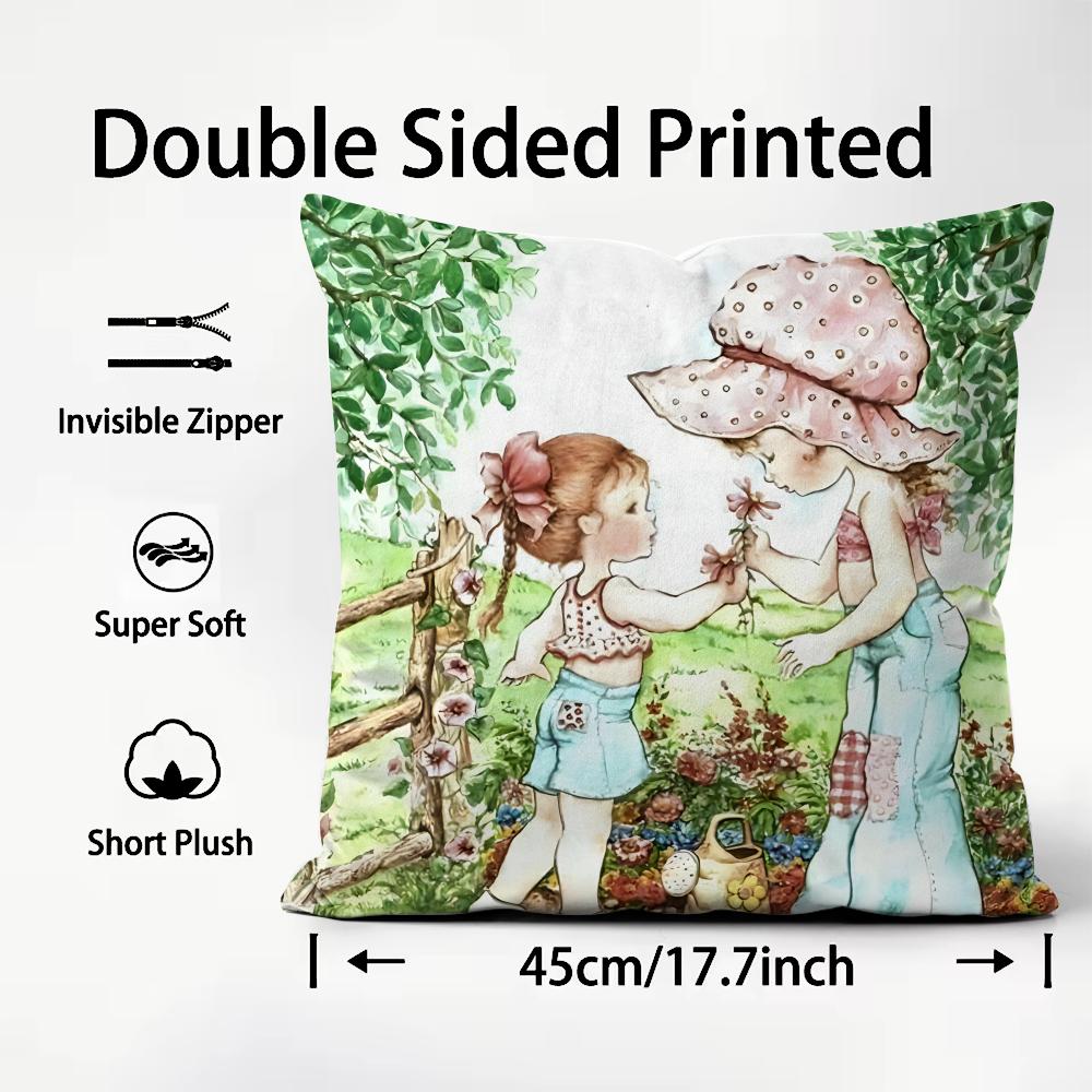 Umění Sarah Kay Dívka na houpačce Povlak na polštář Plyšová látka Měkký Oboustranně tištěný Pohovka Teplý Zimní Domov Dětský dárek Povlak na polštář