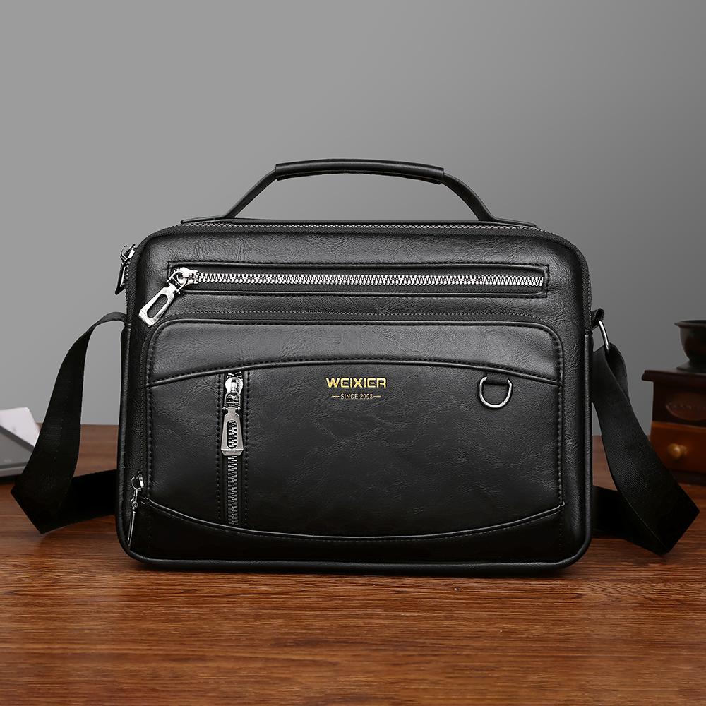 WEIXIER Men's Leather Messenger Bag Waterproof Crossbody Shoulder Bag Sling Satchel Bag Briefcase for Work Business Travel