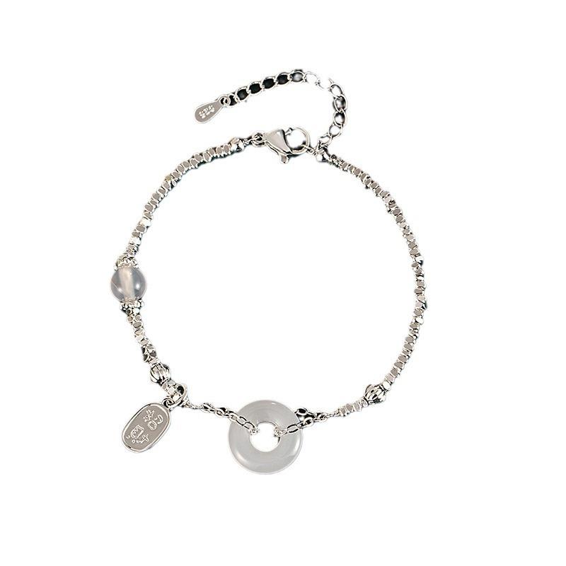 Bracelet Women Give Girlfriends Birthday Gifts, National Style Retro Design Raw Imitation Chalcedony Safety Buckle Broken Silver Niche Jade