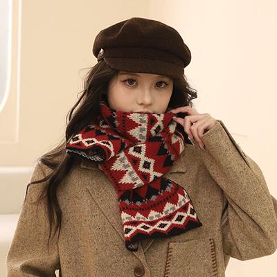 Winter Women'S Fair Island New Year Christmas Red Scarf Retro Versatile Warm Thick Knitted Cute Neck