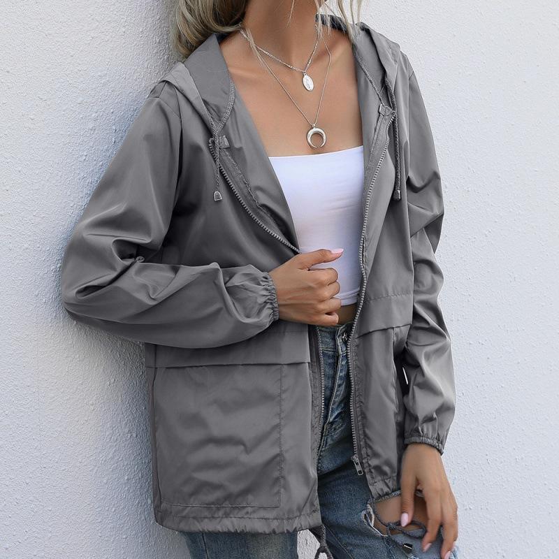 Damen Einfarbig Regenjacke Outdoor Wander-Hoodie Wasserdicht Winddicht Langer Mantel Femme Oberbekleidung Damenbekleidung Windbreaker