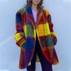 Cappotto da donna in misto lana a quadri colorati, colletto a revers, monopetto, manica lunga, tasche, vestibilità larga e oversize, giacca invernale