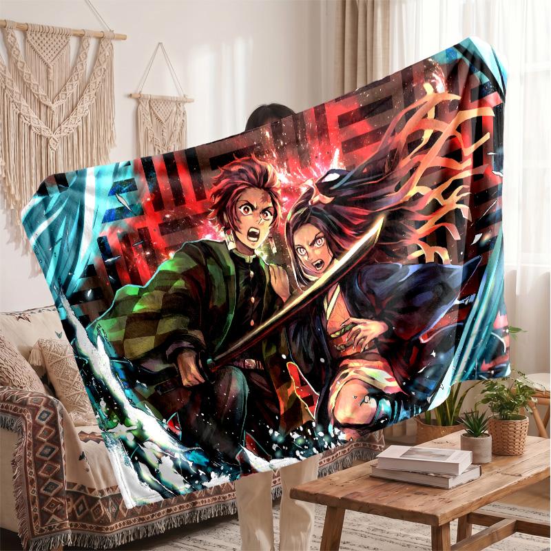 Demon Slayer Printed Flannel Blanket, Skin Friendly Warm Throw for Indoor Couch Bed Daily Use