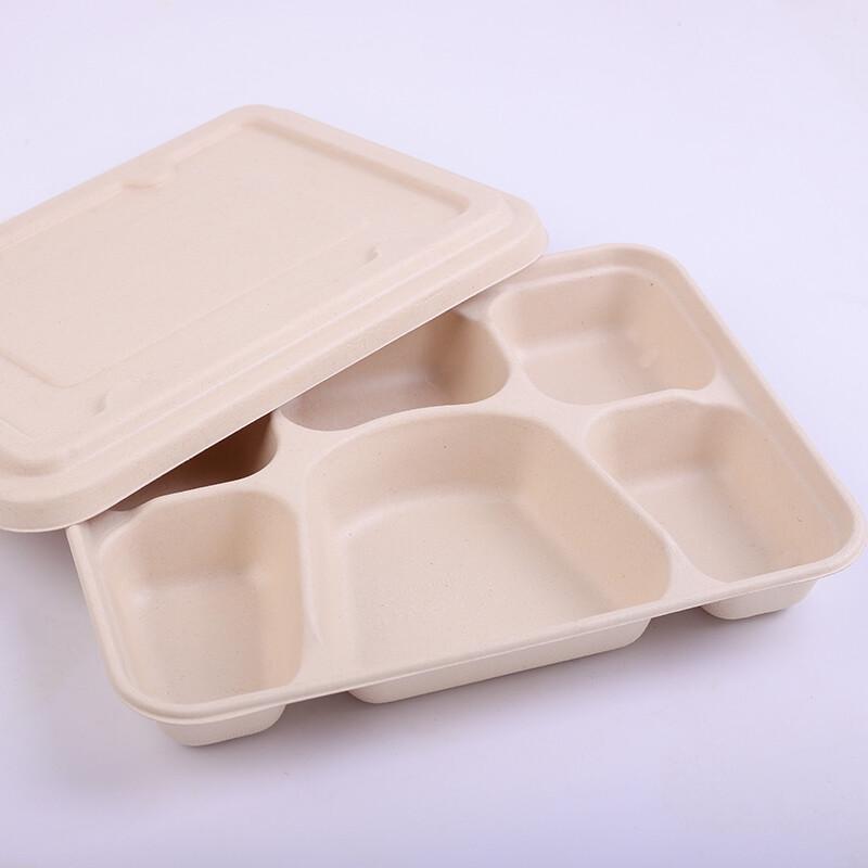 Biodegradable 6-Compartment Wheat Straw Food Containers