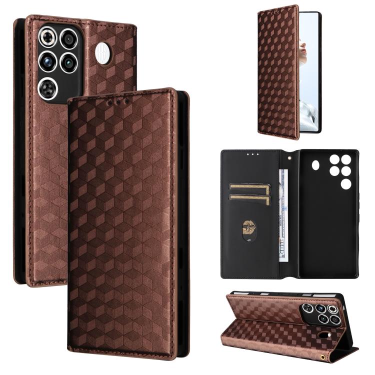 Cubic Grid Texture Flip Leather Phone Case