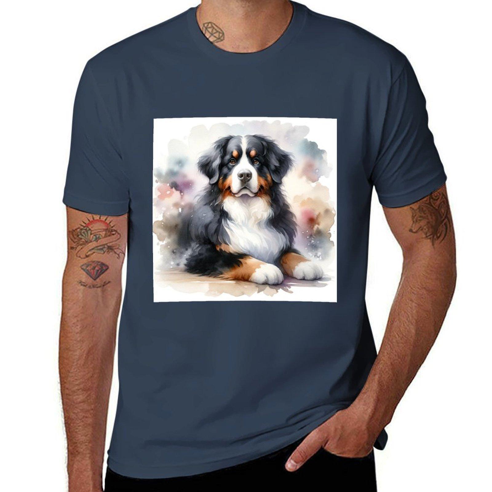 Whimsical Bernese Mountain Dog Tshirt Soft Basic Cotton Short Sleeve Tee S