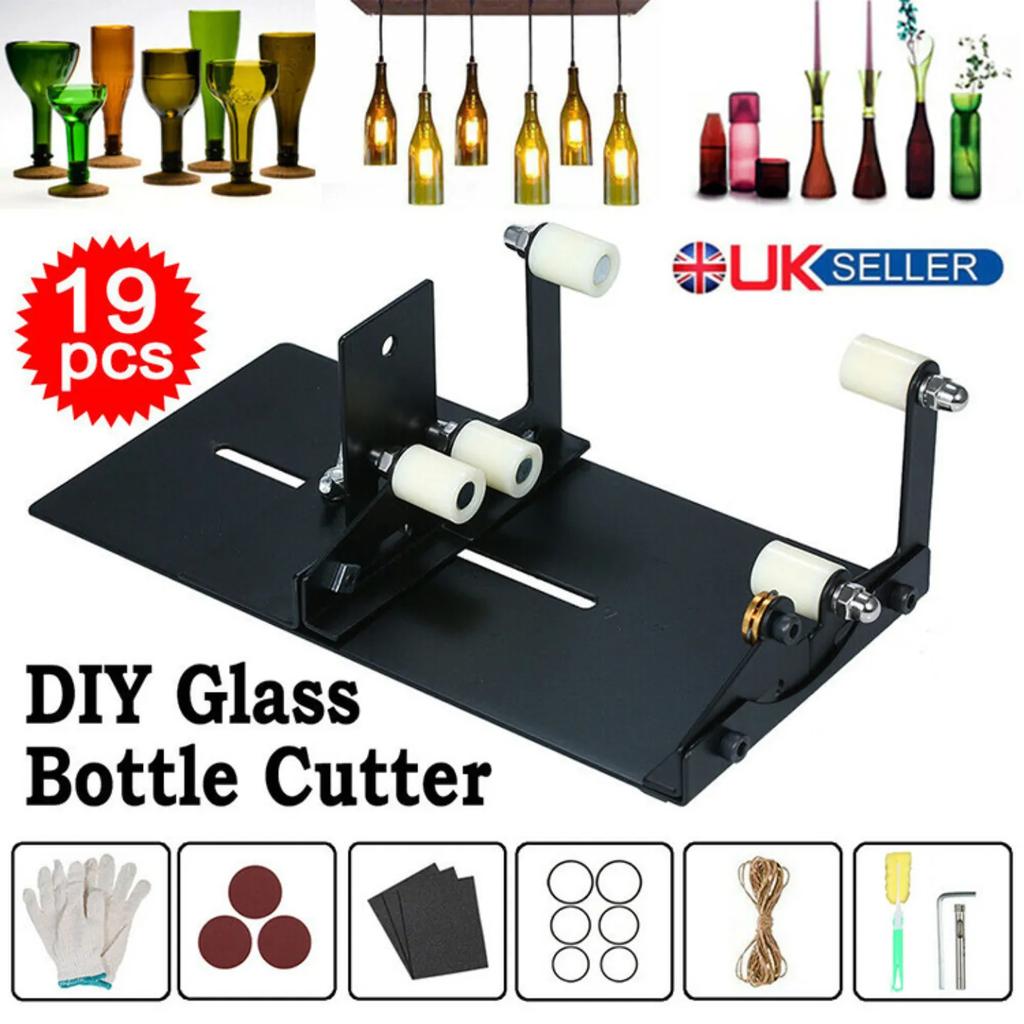 Glass Bottle Cutter for DIY Projects, Upgrade Cutting Tool with Metal Pad & Bottle Holder, for Wine Beer Soda Bottles