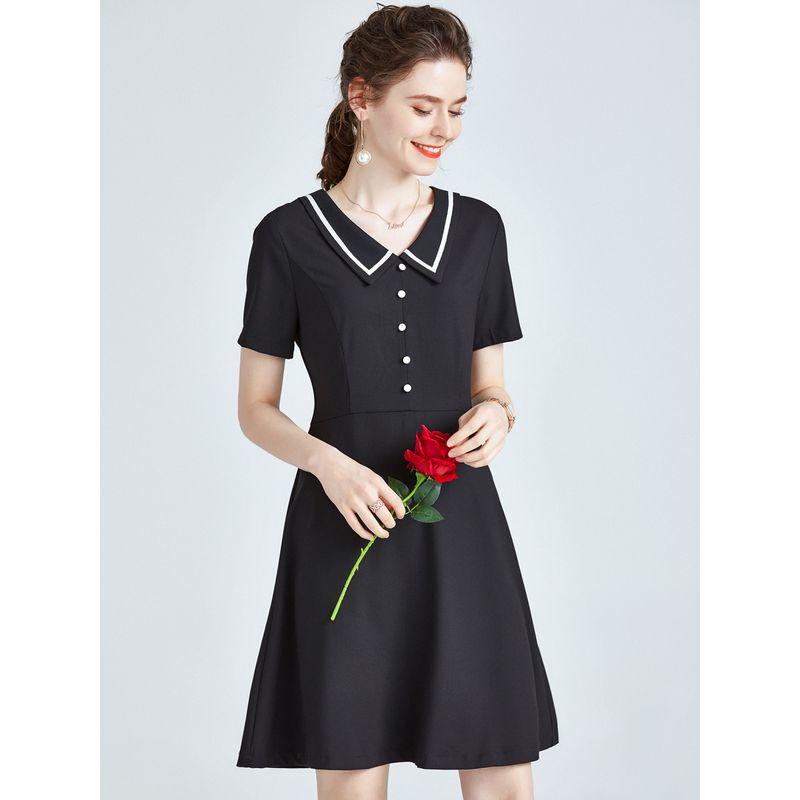 

Women s Black Summer Doll Collar Hepburn Style Dress Black M