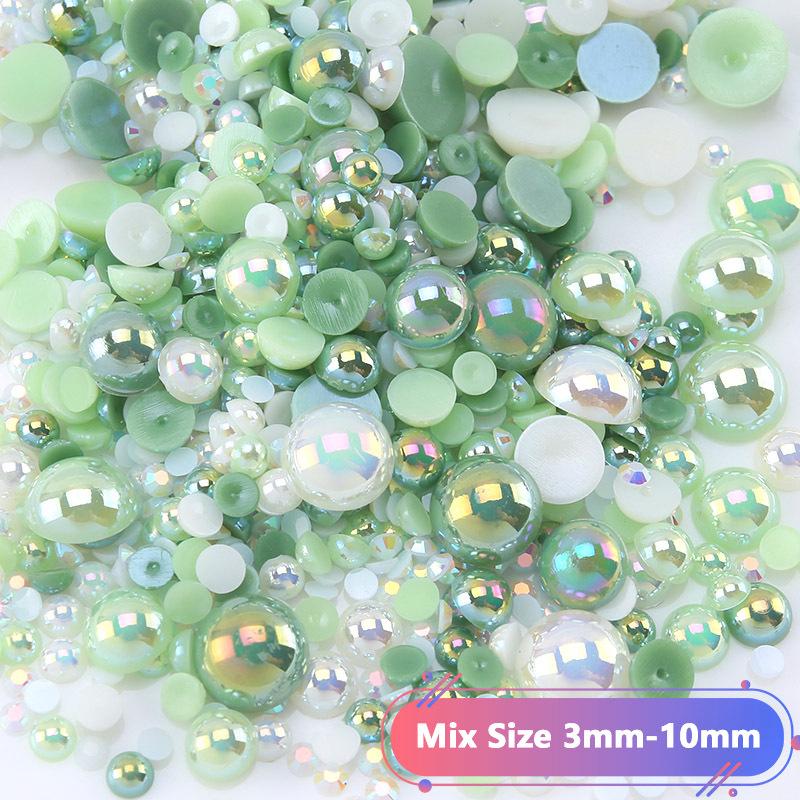 Hot Sale Color Mixed Semicircular Pearl Resin Diamond Mixed 3-10Mm Highlight Abs Pearl Diy Jewelry