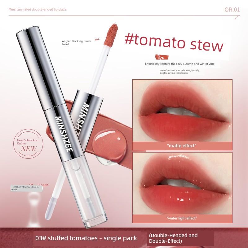 Authentic Recommended Double-Ended Lip Gloss, Mirror-Like Water Gloss Lip Mud, Matte Lipstick, Long-Lasting, Non-Fading, Non-Stick Cup, for Women
