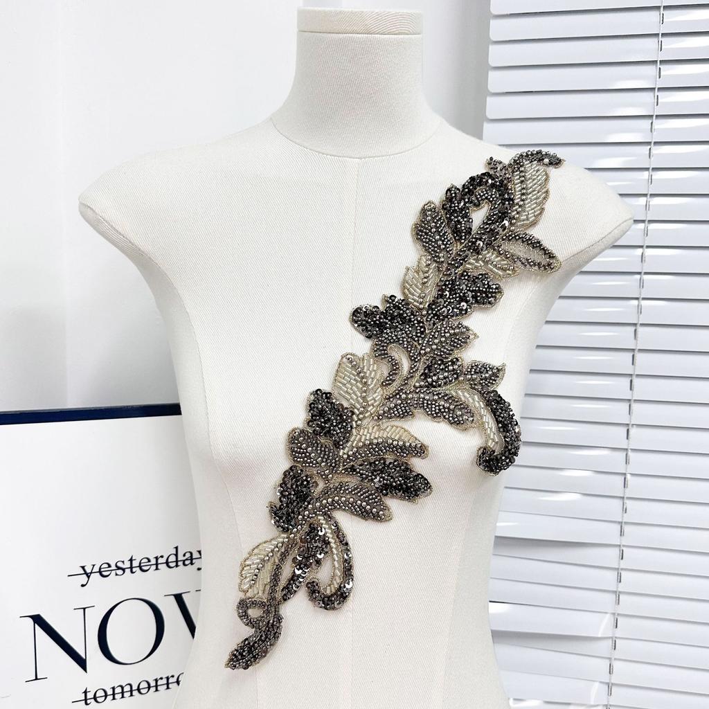 Computer Bead Embroidery Nail Bead Collar Lace Clothing Performance Clothes Front Collar Corsage Applique Embroidery Cloth Sticker Decorative